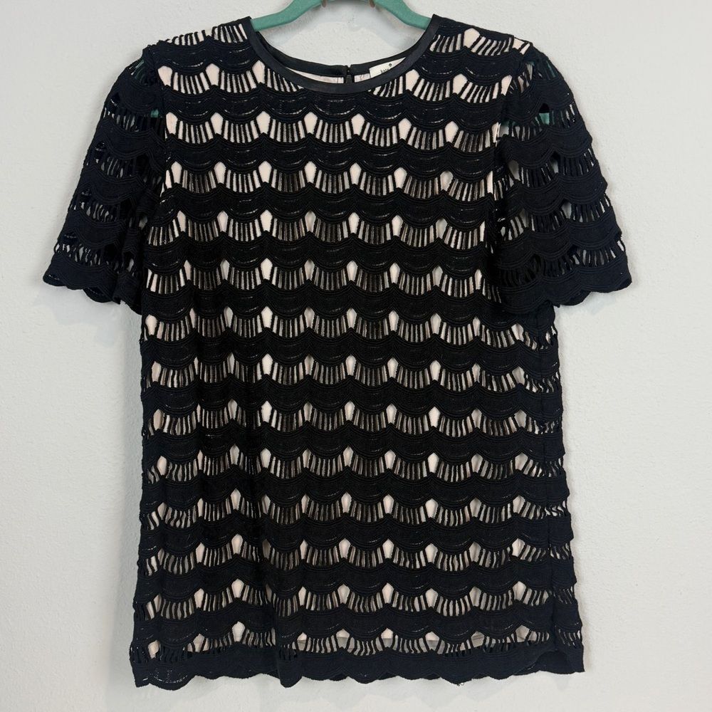 Kate Spade Black Scalloped Lace Short Sleeve Top 2